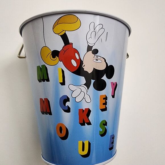 Disney Mickey Mouse Falling Colorful Blue Ombre Tin Storage Pail - Picture 1 of 6